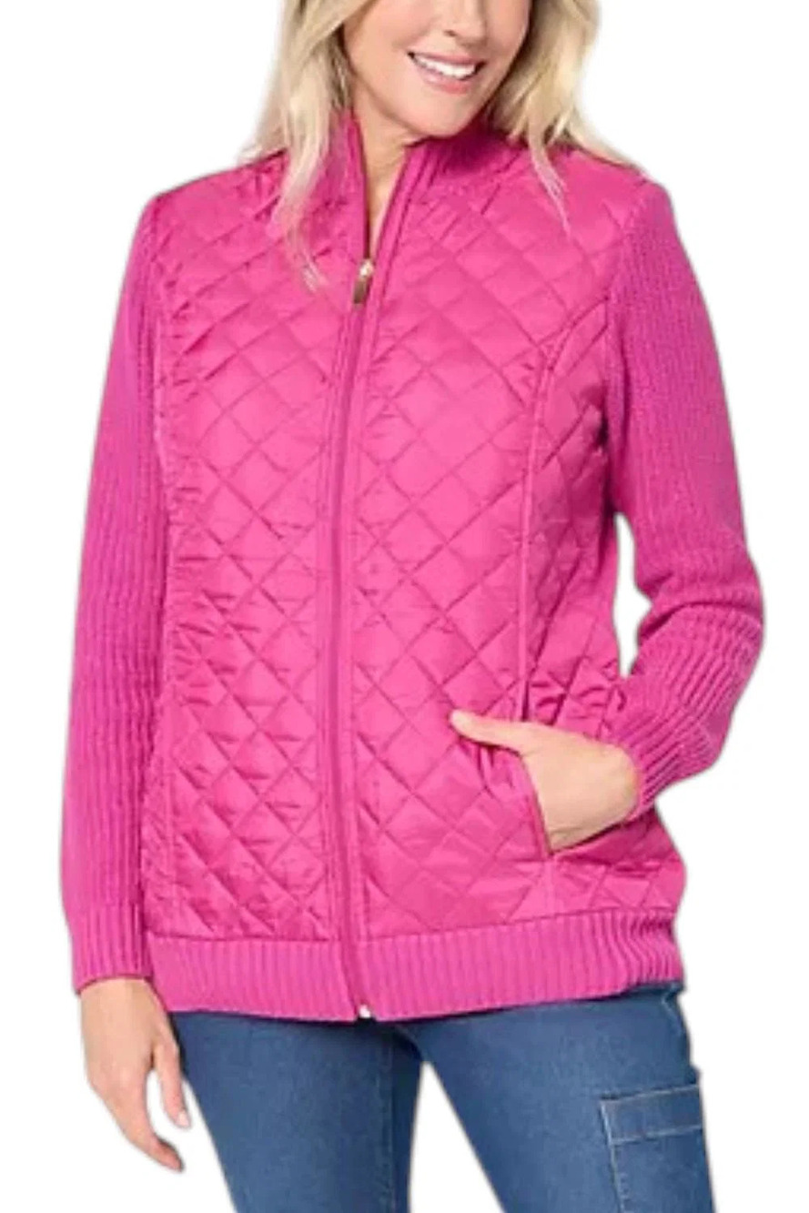 Denim & Co. Women's Quilted Sweater Jacket Fall Pink - Petite